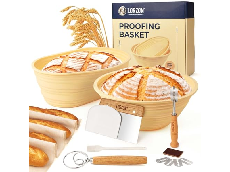 Cesta de Pão Oval de Rattan de 10 Polegadas Kit Sourdough para Fermentação de Massa