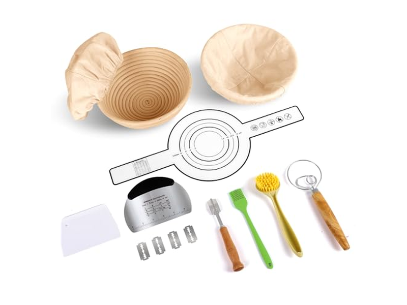 Kit Inicial Sourdough Banneton Capas de Linho Crochê para Ferramentas de Panificação de Rattan Oval