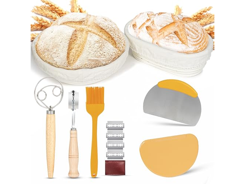 Cesta de Fermentação Benneton Redonda Pano de Pão para Rattan Caseiro com Conjunto de Tampa