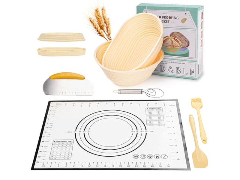 Bannetons de Polpa de Madeira Oval Cesta de Pão Banneton de Cana Rattan com Forros 9 Polegadas