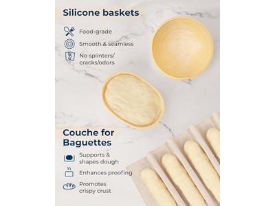 Cesta de Pão Oval de Rattan de 10 Polegadas Kit Sourdough para Fermentação de Massa