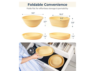Cesta de Pão Oval de Rattan de 10 Polegadas Kit Sourdough para Fermentação de Massa