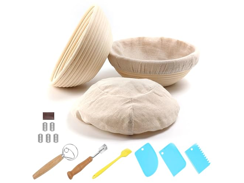 Conjunto de Cestas de Fermentação de Pão Baneton Oval de Rattan Redondo