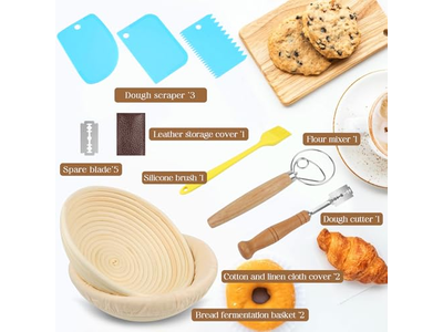 Conjunto de Cestas de Fermentação de Pão Baneton Oval de Rattan Redondo