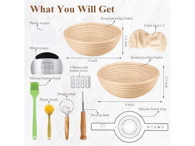 Kit Inicial Sourdough Banneton Capas de Linho Crochê para Ferramentas de Panificação de Rattan Oval