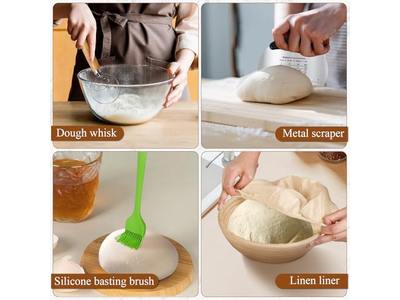 Kit Inicial Sourdough Banneton Capas de Linho Crochê para Ferramentas de Panificação de Rattan Oval