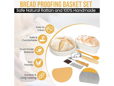 Cesta de Fermentação Benneton Redonda Pano de Pão para Rattan Caseiro com Conjunto de Tampa