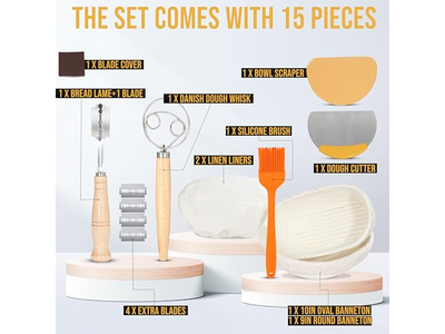 Cesta de Fermentação Benneton Redonda Pano de Pão para Rattan Caseiro com Conjunto de Tampa