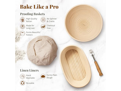 Tigelas de Pão para Servir Conjunto de Cestas de Fermentação Benneton com 2 Cestas de 10 Polegadas