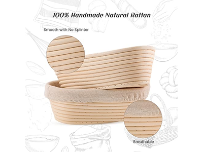 Conjunto Banneton com Lâmina de Pão e Raspador 12 Polegadas Oval Inox com Padeiros 11Cm Uso DIY