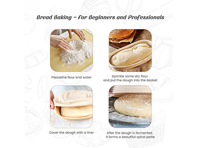 Conjunto Banneton com Lâmina de Pão e Raspador 12 Polegadas Oval Inox com Padeiros 11Cm Uso DIY