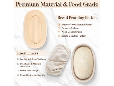 Cesta de Fermentação Brotform 1Kg 9 Polegadas Oval Banneton Feita à Mão Tamanho Grande Personalizado