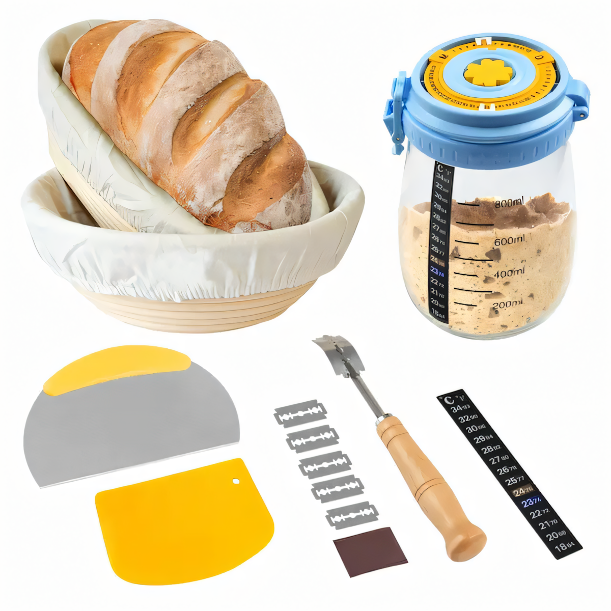 cesta de fermentação com acessórios