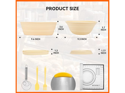 Bannetons de Polpa de Madeira Oval Cesta de Pão Banneton de Cana Rattan com Forros 9 Polegadas